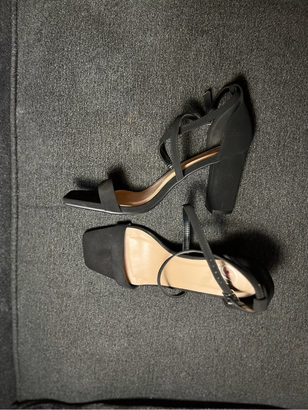 Delicious Black Strappy Square-Toe Block Heels - Picture 2 of 5